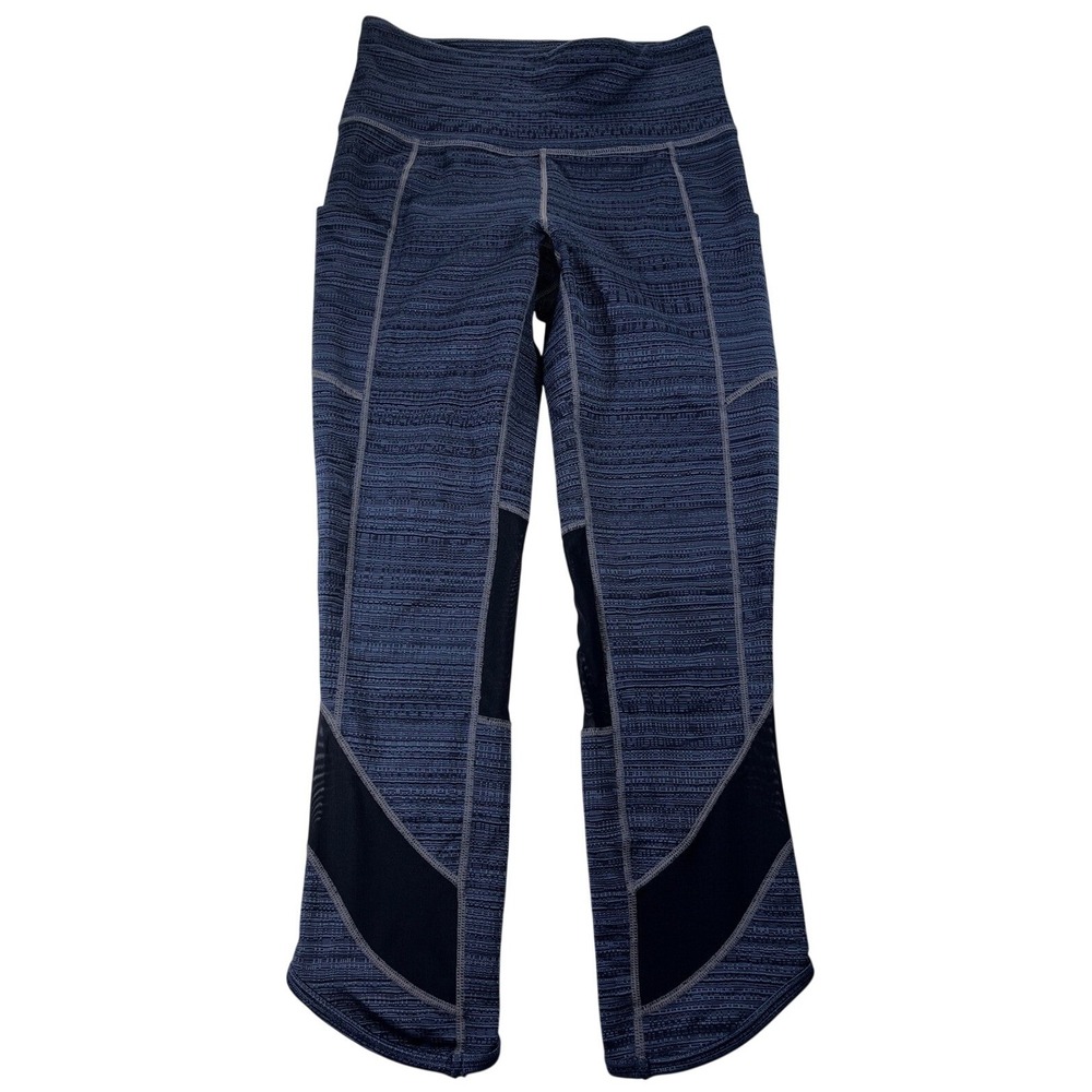 Athleta Cropped Leggings XS Capri High Rise Pockets Blue Dye Mesh Panel Gym